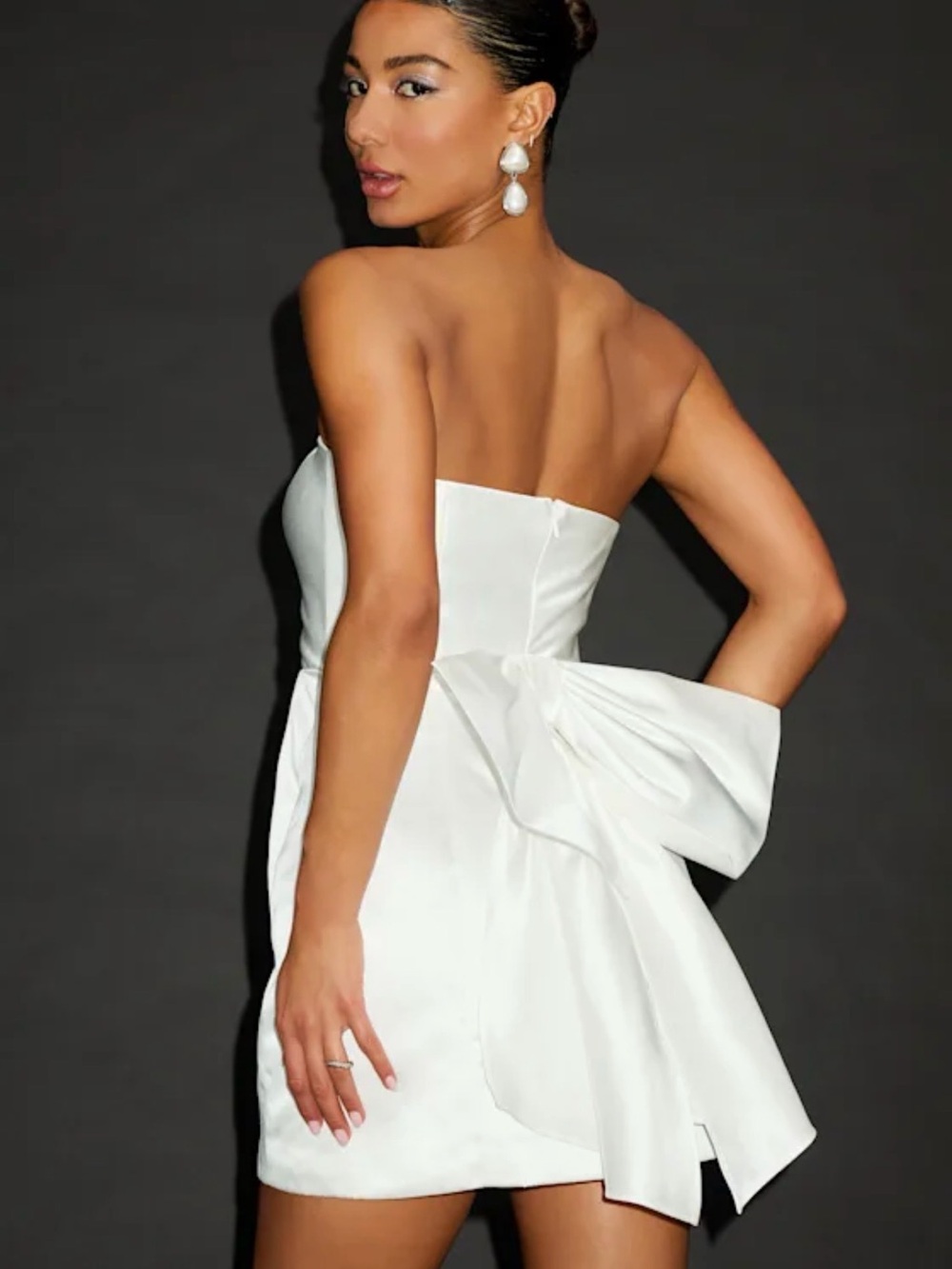 Lulus Soiree Hour White Satin Strapless Bow Mini Dress